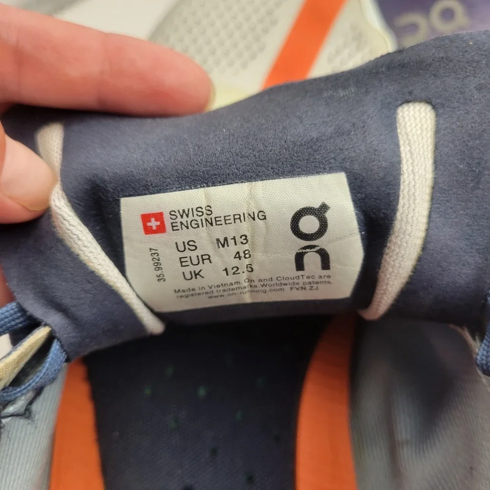 On Running Cloudflow Mens Blue Orange Grey Running Shoes 35.99237 Size 13